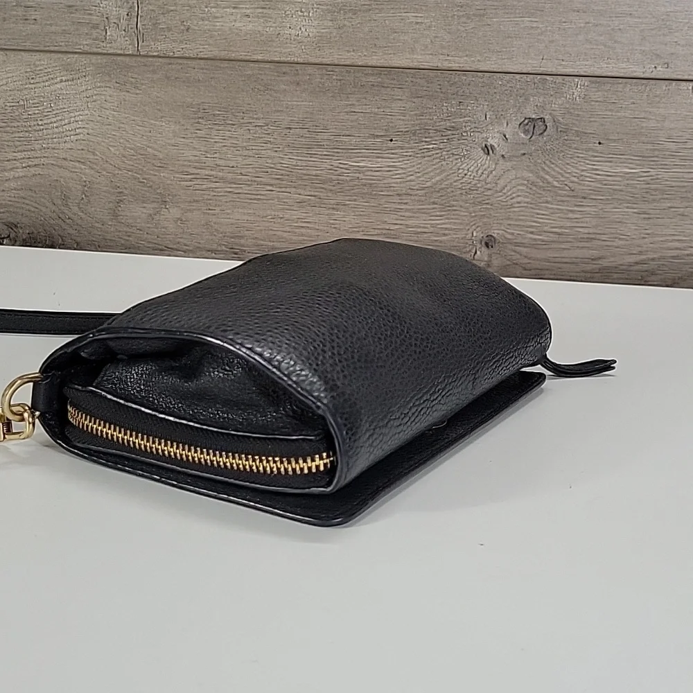 Tory Burch Black Pebbled Leather Flap Front Crossbody Bag